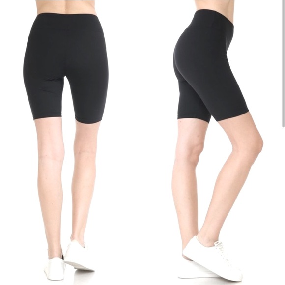 BLACK SUPER SOFT HIGH WAIST STRETCHY BIKER SHORTS - Picture 3 of 4